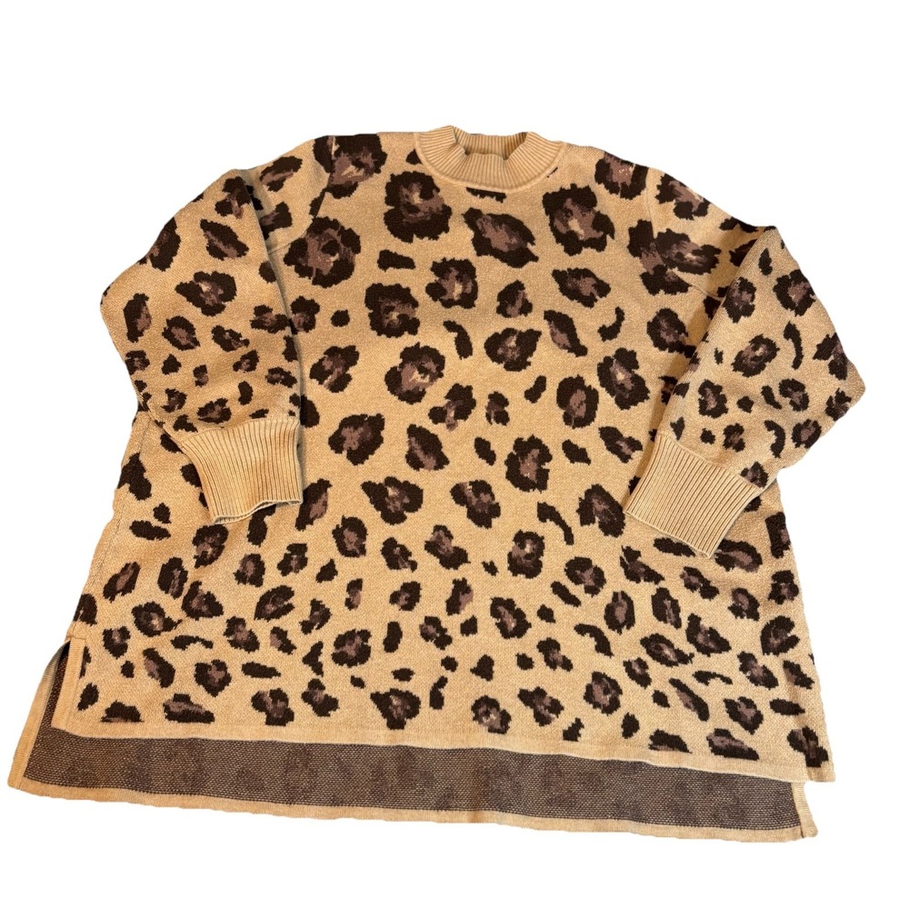 Isaac MIZRAHI Live Women's Sweater 1X Pullover Brown Leopard Print Mob Wife Cozy